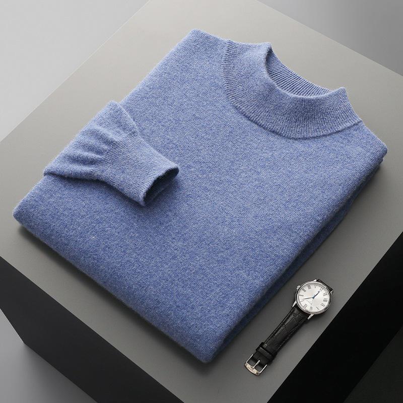 Men's Half-High Collar Wool Sweater - Thin, Warm Knitwear for Autumn/Winter