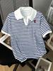 T-shirt a maniche corte con colletto a righe da donna, Nuova versione coreana estiva ampia, Camicia da donna versatile snellente come top