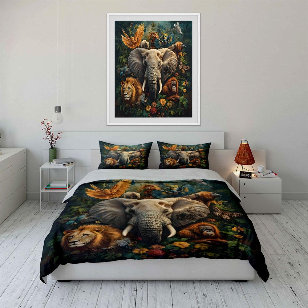Set Decorazione Stampa Animale Safari Set Biancheria da Letto Con 1 Copripiumino 2 Federe Singolo Matrimoniale King Queen, Regalo