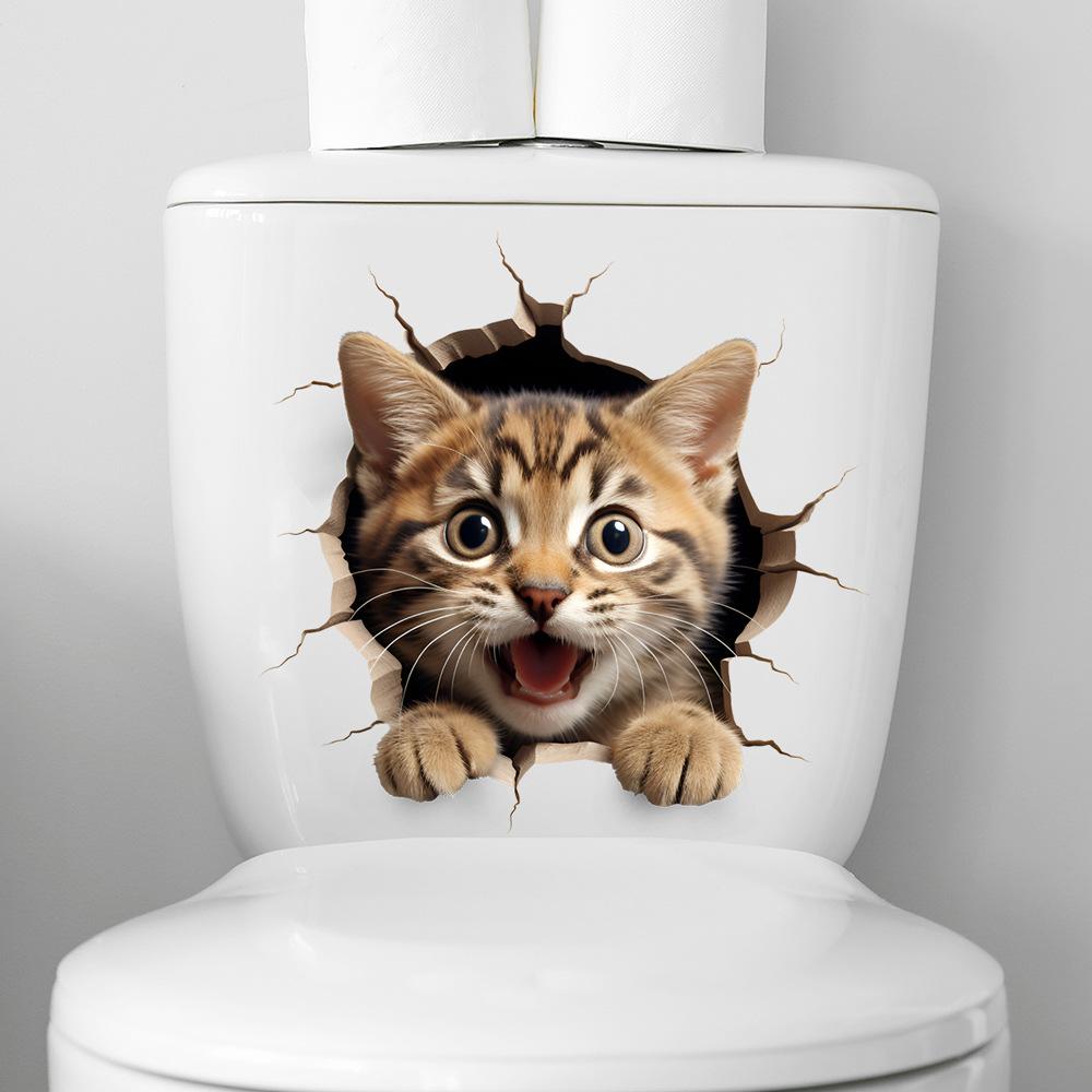 

3D Cute Cat Toilet Stickers Removable Waterproof Vinyl Decals Bathroom Decor Accessories