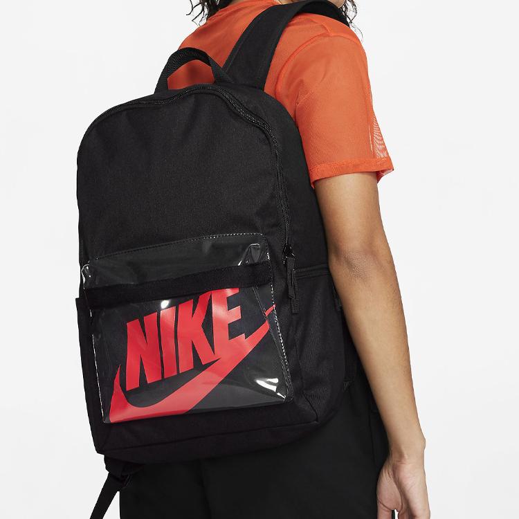 Nike Heritage Polyester Backpack Regular Unisex Black Red Lightweight Casual BA6175-010