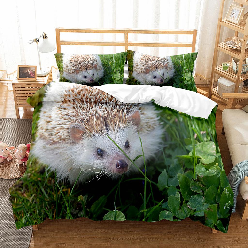 Hedgehog Duvet Cover Set Cute Cute Animal Polyester Comforter Cover King Queen Size for Kid Boy Girl Bedding Set with Pillowcase