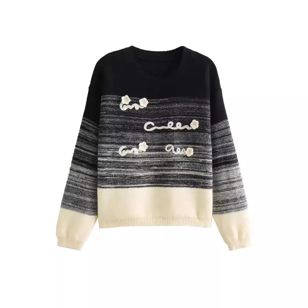 

Осень-зима Уличная одежда Винтажный стиль Харадзюку Вязаный свитер Градиентный пуловер Свитер Топ One Size