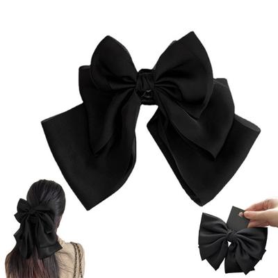 Women Hair Clips Satin Bowknot Decor Back Head Hair Claw Smooth Surface