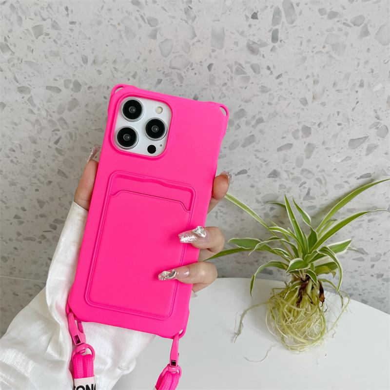 Candy Color Slot pentru card TPU Husă moale pentru telefon pentru iPhone 16 Pro Max 15 14 Pro 13 12 11 Snur mată, antișoc, protecție pentru lentile