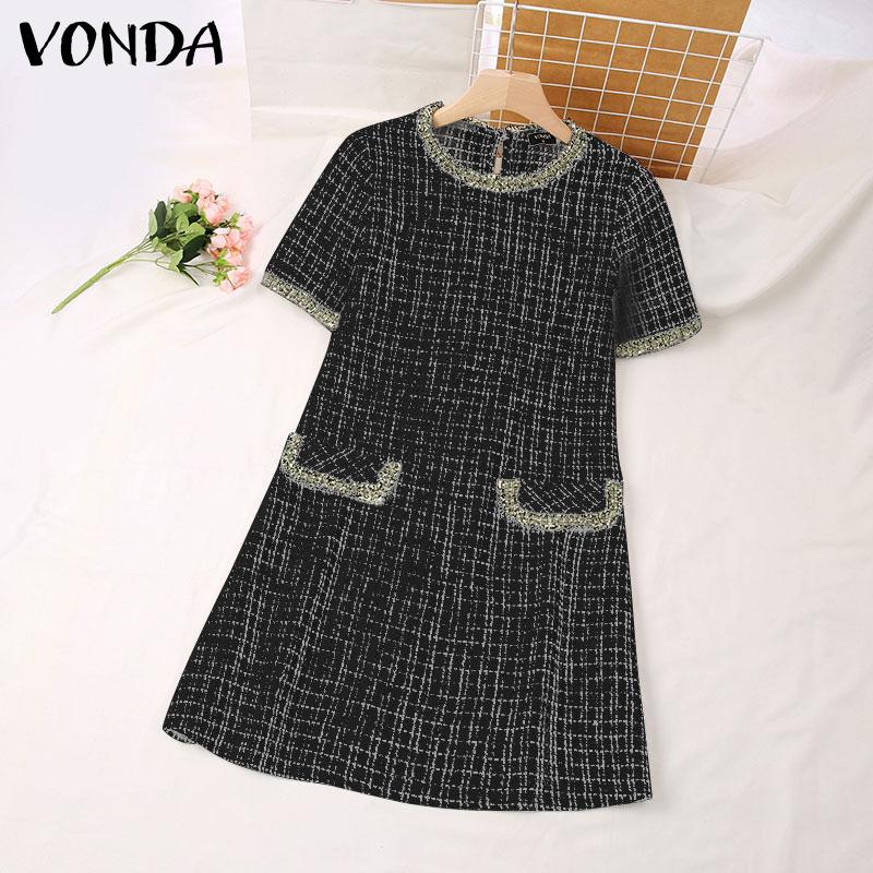 

VONDA Короткие рукава Летние женщины H Линия Короткое платье