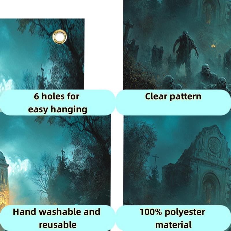 1pc Zombie Cemetery Garage Door Ribbon - Vibrant 2D polyester fiber party backdrop, durable and easy to hang