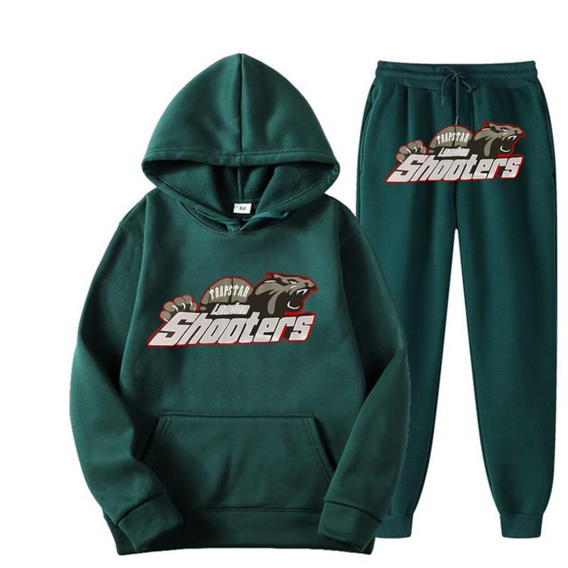 Mens Hooded Streetwear Tracksuit Set - Black Red Tiger Print Long Sleeve Top Jogger Pants Thick Casual Outfit