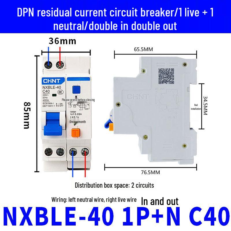 Chint 1P+N Miniature Circuit Breaker with 220V RCD Leakage Protection