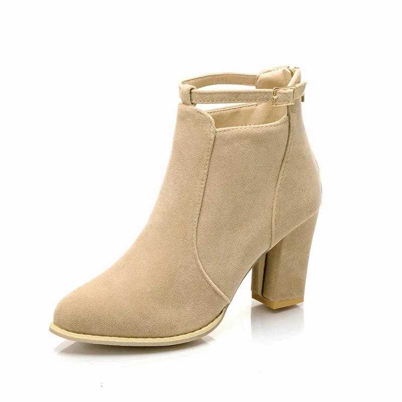 New Autumn Winter Women's Boots with Thick Heels and High Heels Fashionable Back Zipper Plus Size43 Short Boots Women Shoes