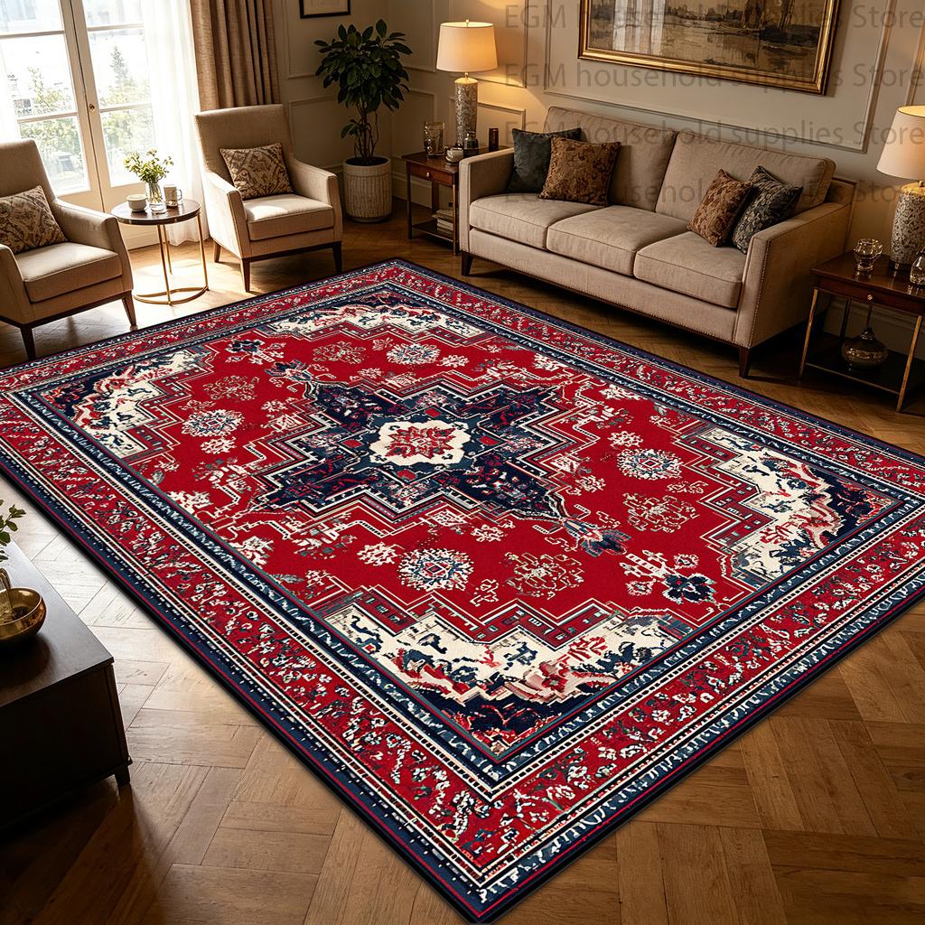 Red Blue Vintage Persian Floral Medallion Carpet Living Room Table Large Rug Soft Non-slip Washable Bedroom Lounge Floor Mats