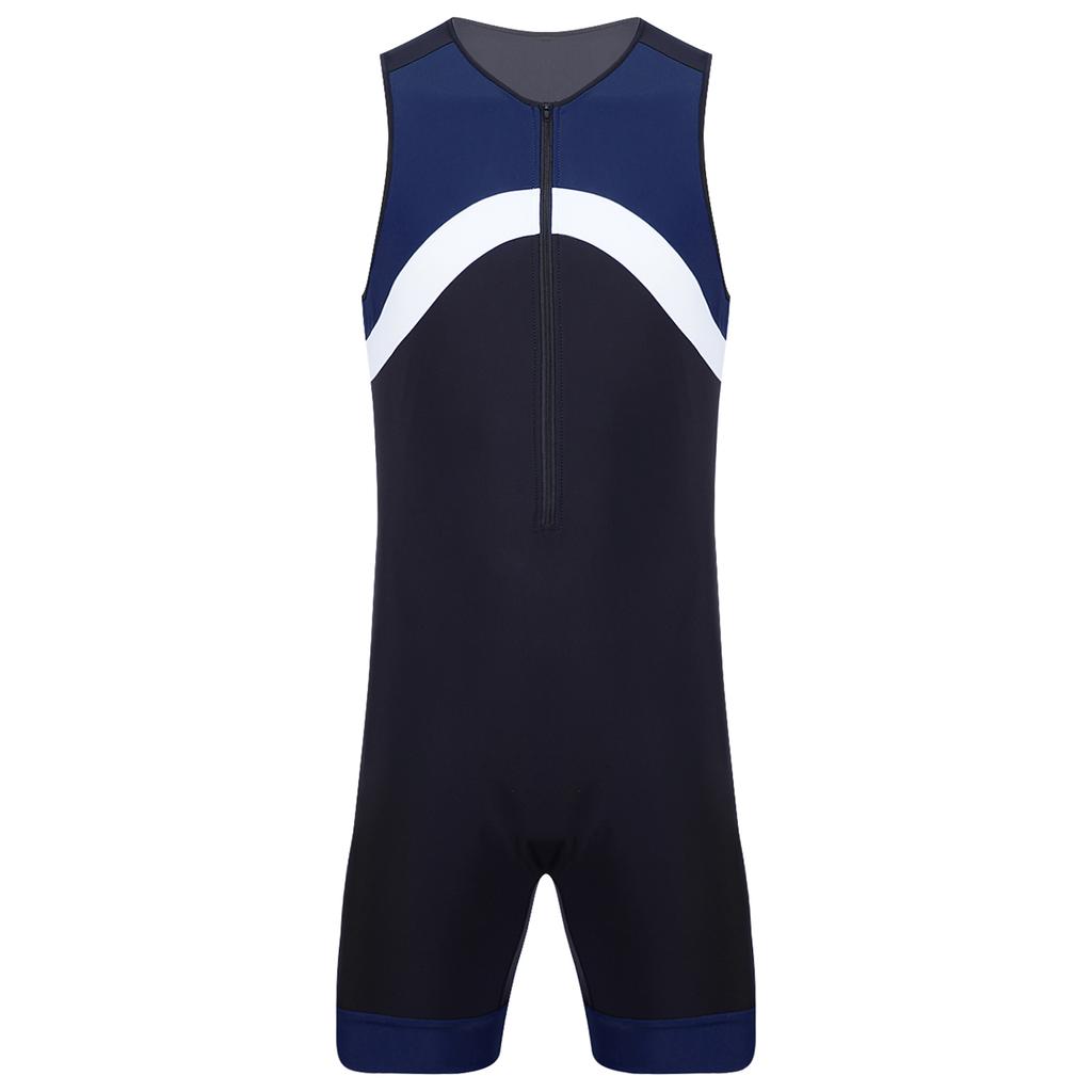 Body Deportivo de Color Contrastante sin Mangas con Cremallera Mono Deportivo Natación Surf Ciclismo