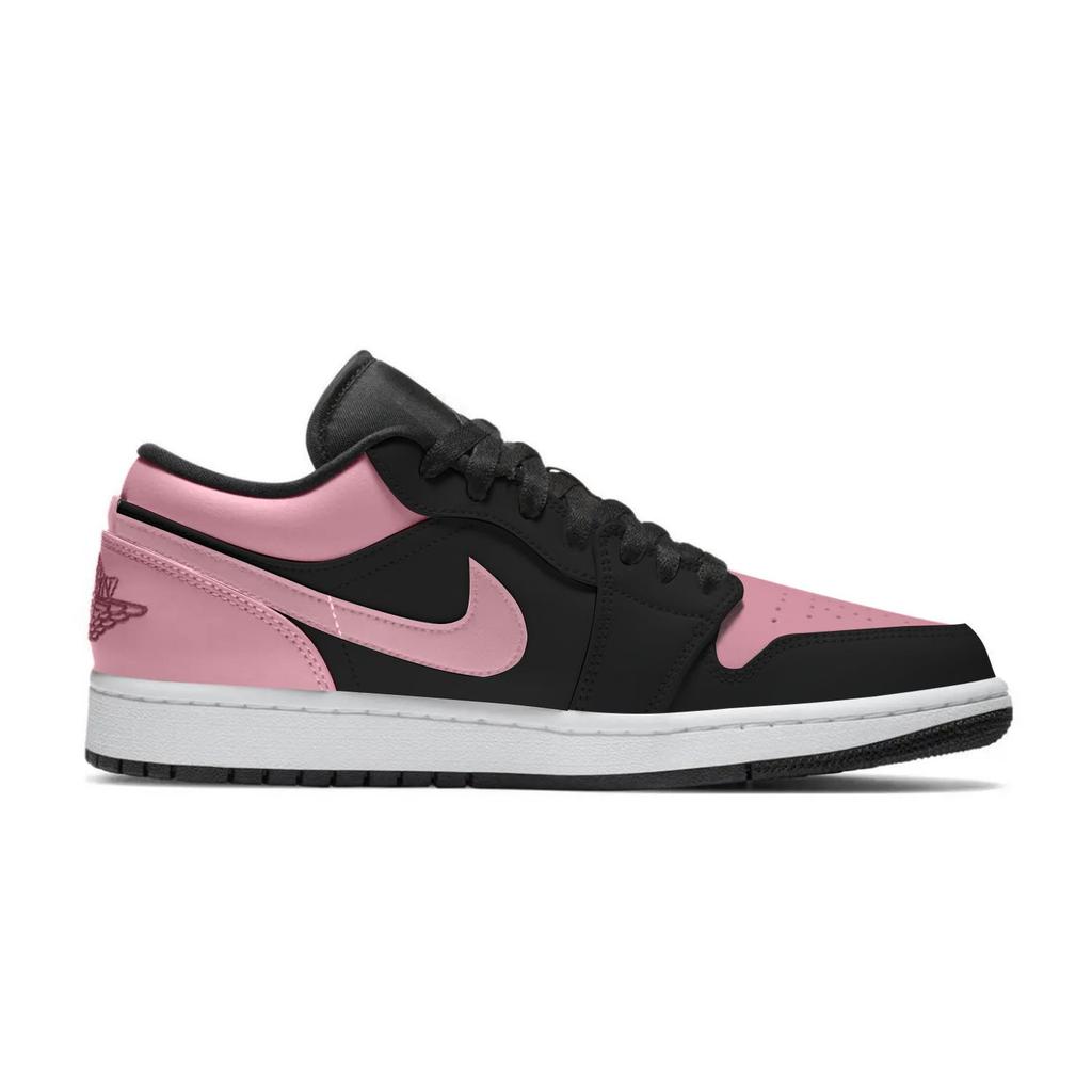Jordan Air Jordan 1 Black Pink Toes Abrasion Resistant Low Top Vintage Basketball Shoes Unisex Pink 553558-165(Team701-F)