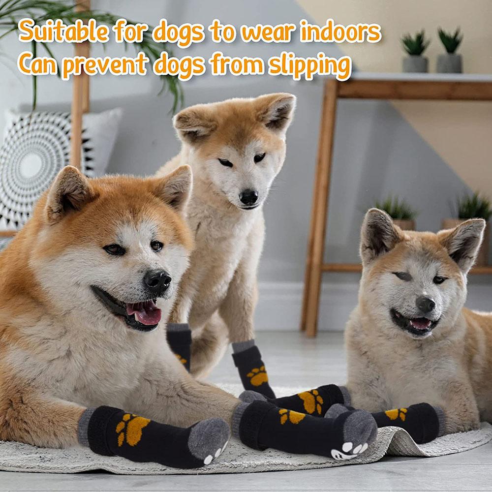4pcs Anti-Slip Pet Dog Cat Socks Dog Paw Protector Traction Control for Indoor Wear Knitted Dog Socks with Rubber Reinforcement