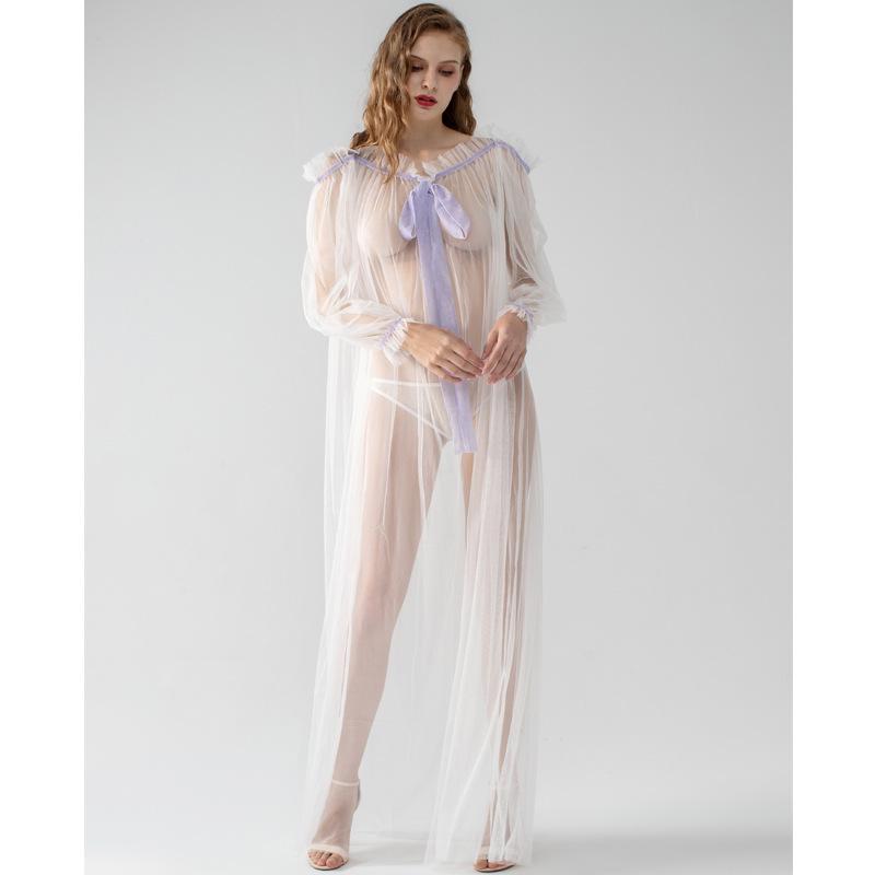 Plus Size Mesh Lingerie Pajamas: Sexy Long Sheer Lace Nightgown