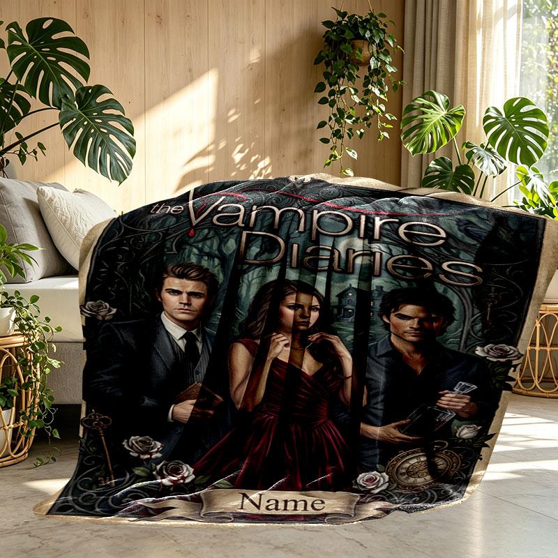 Personalizovaná deka s potiskem The Vampire Diaries s vlastním jménem, bytový dekor, ložnice, pohovka, kempování, gauč, dárky k narozeninám, Vánocům