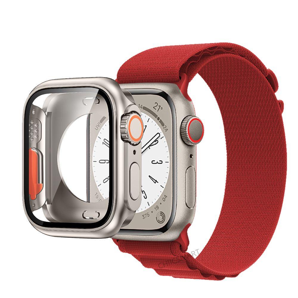 Correa de nailon con cubierta de vidrio para Apple Watch, carcasa de 44mm, 45mm, 40mm y 41mm, Protector de pantalla con correa, IWatch Series 56 Se 7 8, giro a Ultra