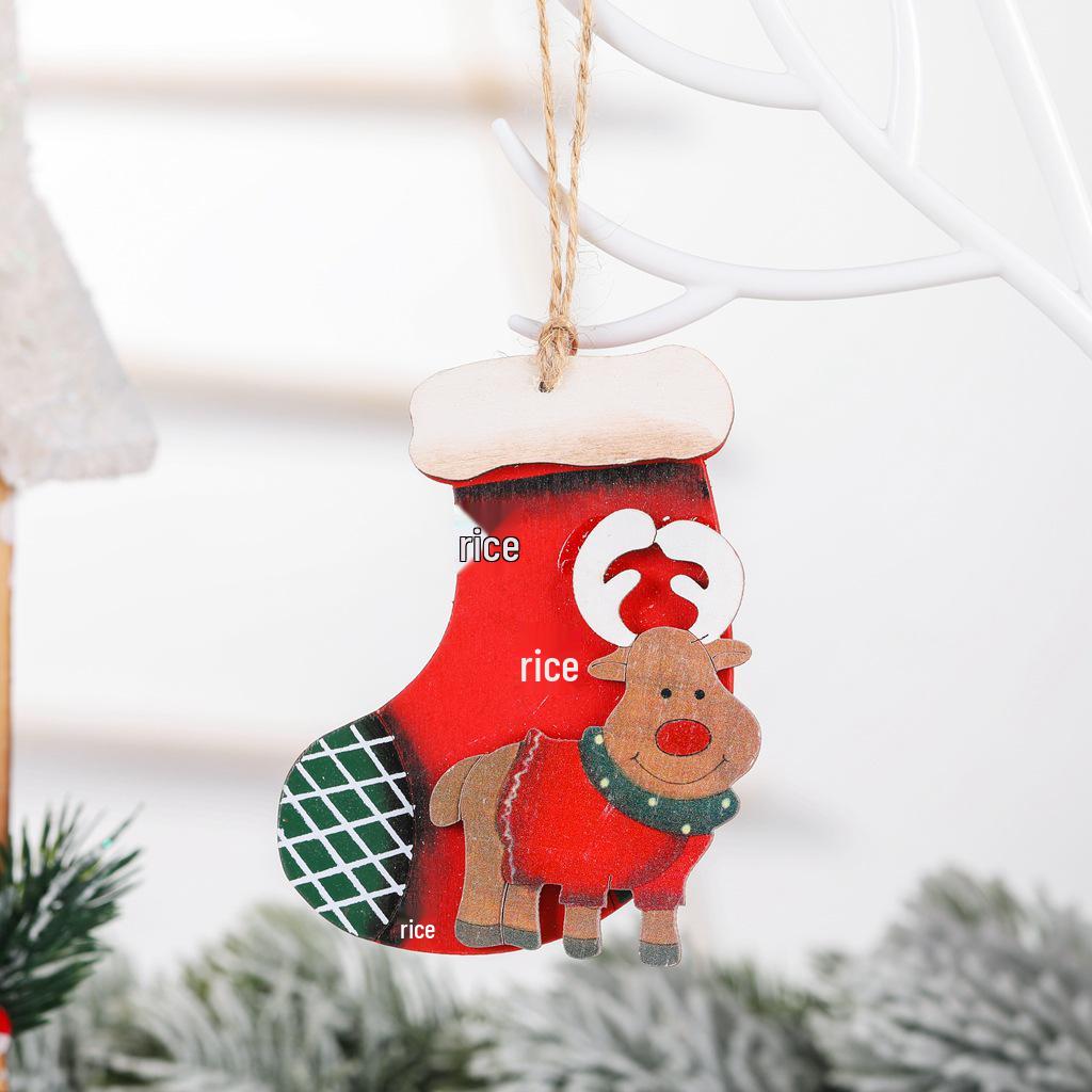 Vintage Wooden Reindeer Christmas Tree Stocking Pendant Decorations