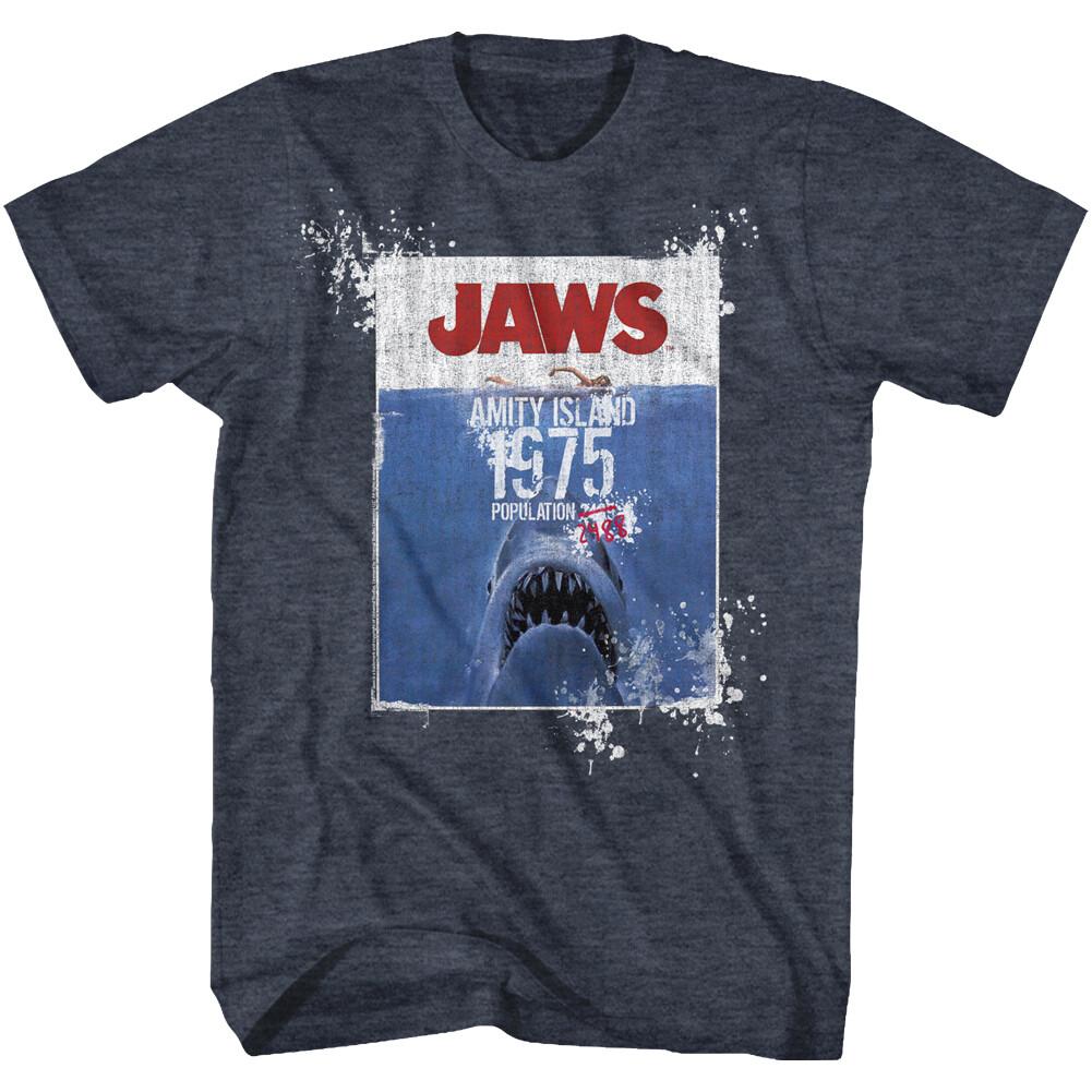 Jaws 70 s Thriller Movie Amity Island Population Countdown 1975 Men s T Shirt XXL