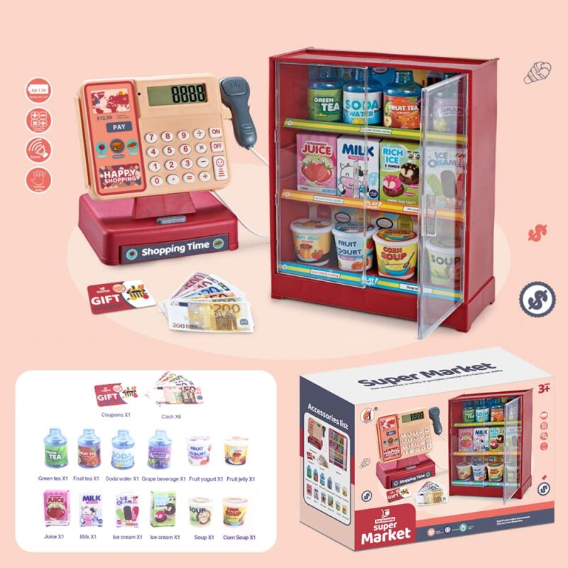 Scanning Cash Register Bills Coins Children'S Food Simulation Supermarket Play House Game With Sound Lights Kids Toys Xmas Gifts