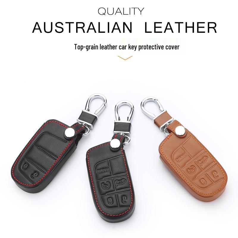 Premium Leather Key Cover for Jeep Liberty, Renegade, Grand Cherokee, & Compass