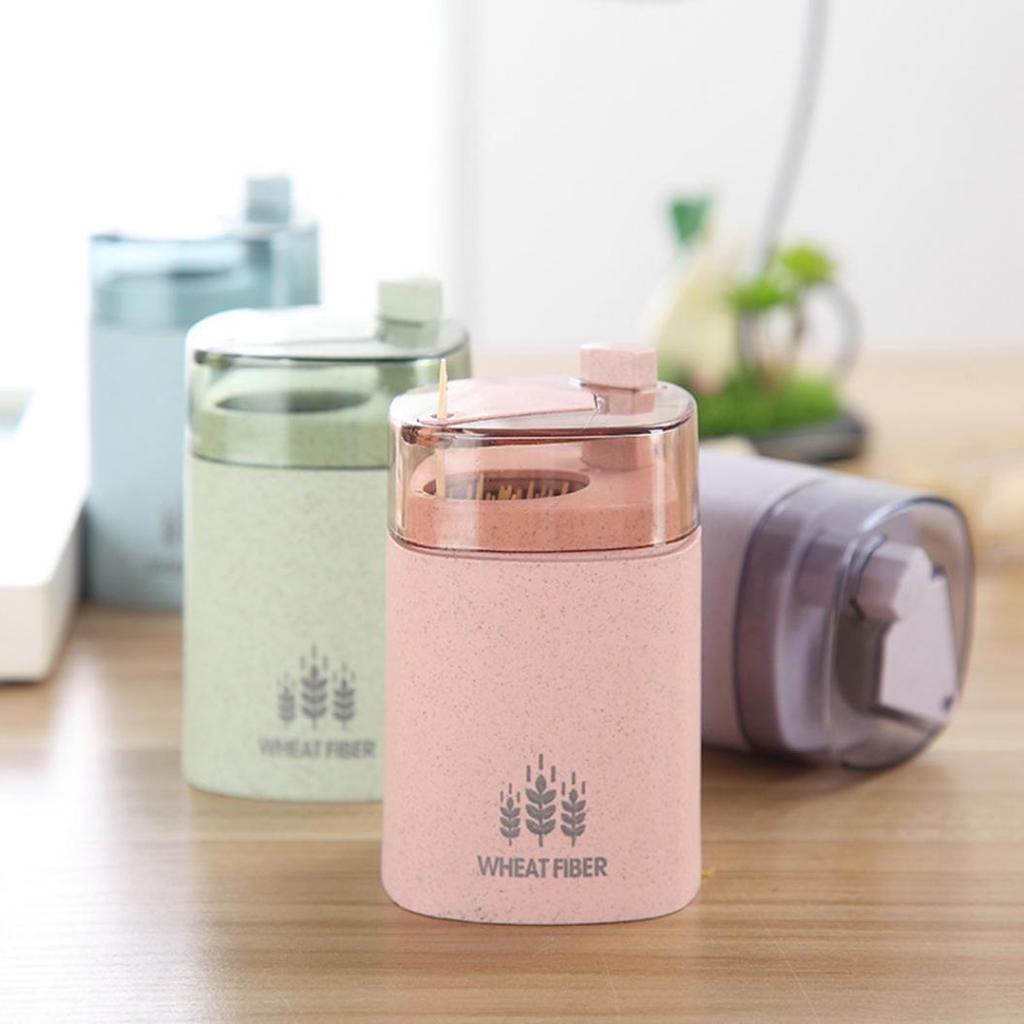 Fashion Wheat Straw Automatic Toothpick Holder Container Dispenser Home Decor