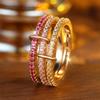 Luxuriöses Damen-Verlobungsring-Set mit weißen und roten Zirkonsteinen, Vintage-Goldfarbe, Braut-Eheringe, Party-Schmuck für Frauen