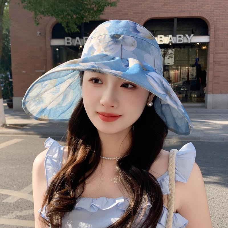 Fisherman's Hat Children's Summer Large Brim Thin Breathable Sun Hat Outdoor Vacation Elegant Flower Empty Top Sun Protection Hat