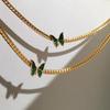 18k Gold Titanium Steel Snake Bone Chain Vintage Green Butterfly Choker Necklace for Women