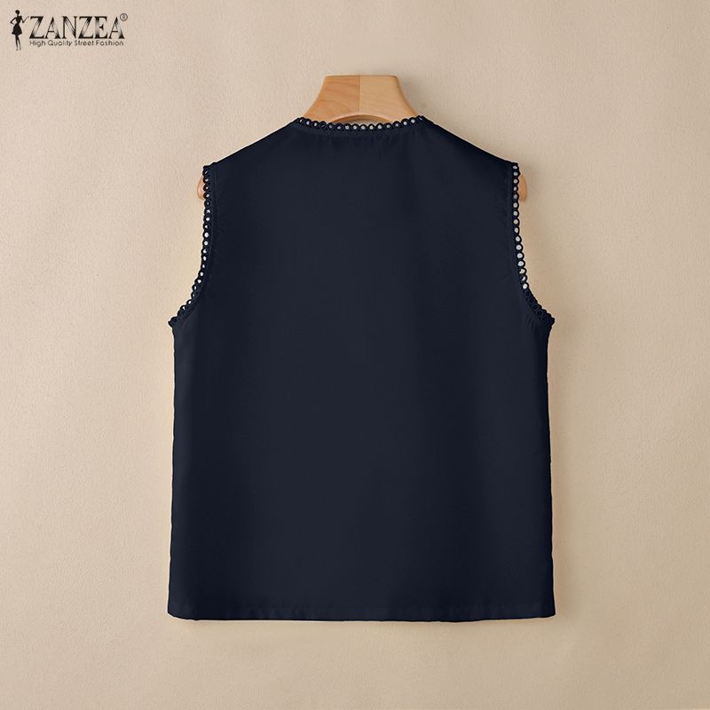 ZANZEA Women Sleeveless Lace Patchwork Thin Casual Tank Tops Vest Blouse