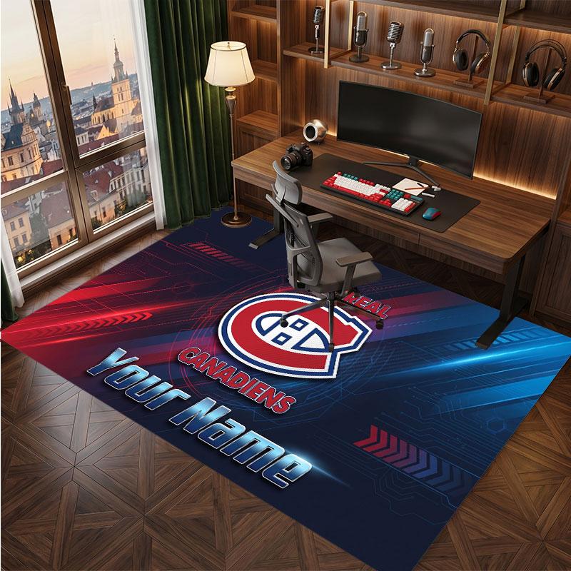 Montreal Canadiens Personalized Crystal Velvet Carpet, Customized Name Text Soft Anti‑Slip Rug for Living Room Bedroom