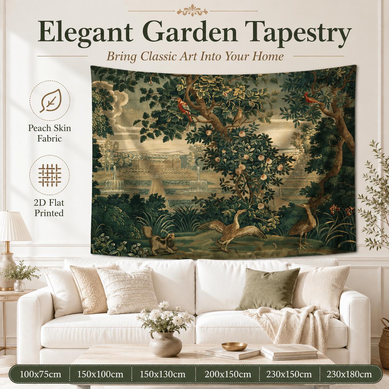 Textilien Unisex Peach Vintage European Garden Tapestry Skin 2D Flat Printed Antique Forest Landscape Wall Hanging For Living Room Art Decor