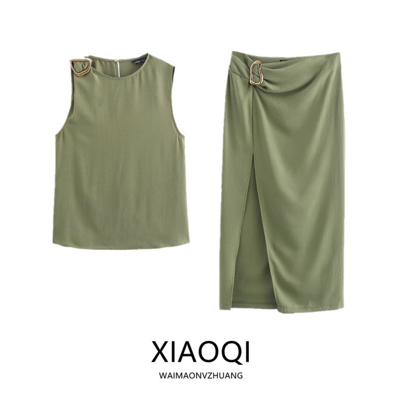 Fashion Style 2024 Autumn New Women's Clothing Buckle Decoration Drape Sleeveless Casual Crew Neck Top 3897159