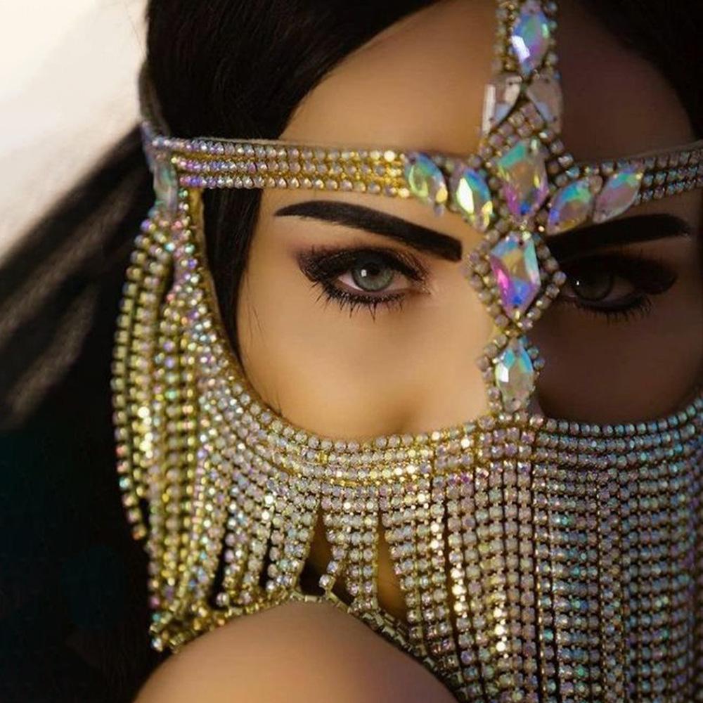 Mysterious Rhinestone Tassel Masquerade Eye Mask for Halloween Party
