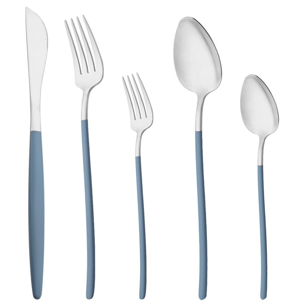 Sada 5 kusů nádobí Matné příbory Modré zlato Nůž Dezertní vidlička Lžíce Sada příborů z nerezové oceli 18/10