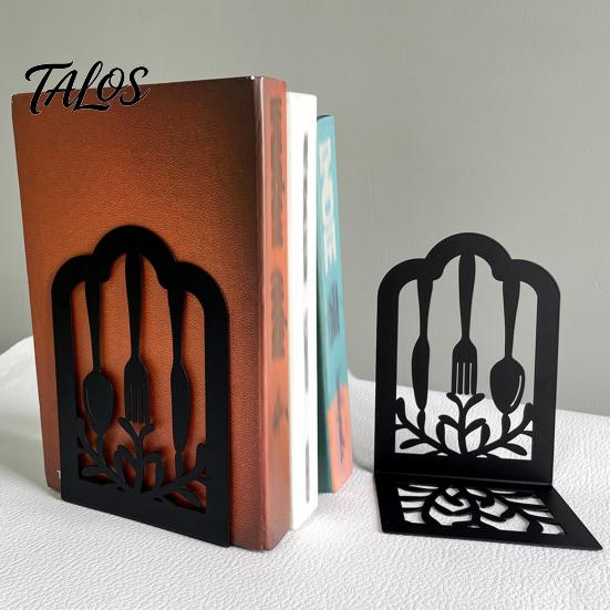 Wear Resistant Bookends 1 Pair Kitchen Metal Decorative Bookend for Shelves, Heavy Duty Non-Skid Book Dining Room Holder Stand, Black Support Stopper