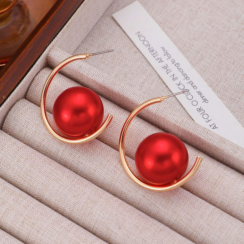 Exaggerated Geometric Imitation Pearl Earrings Imitation Pearl+Iron Ear Studs Charms Dangler  Gifts