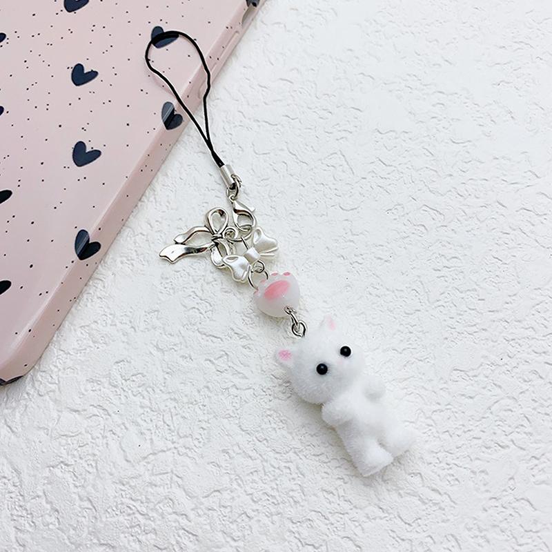 Sweet Flocking Cat Phone Chain Y2k Furry Kitten Key Chain Earphone Case Hanging Rope Anti-Lost Lanyard Bag Decor