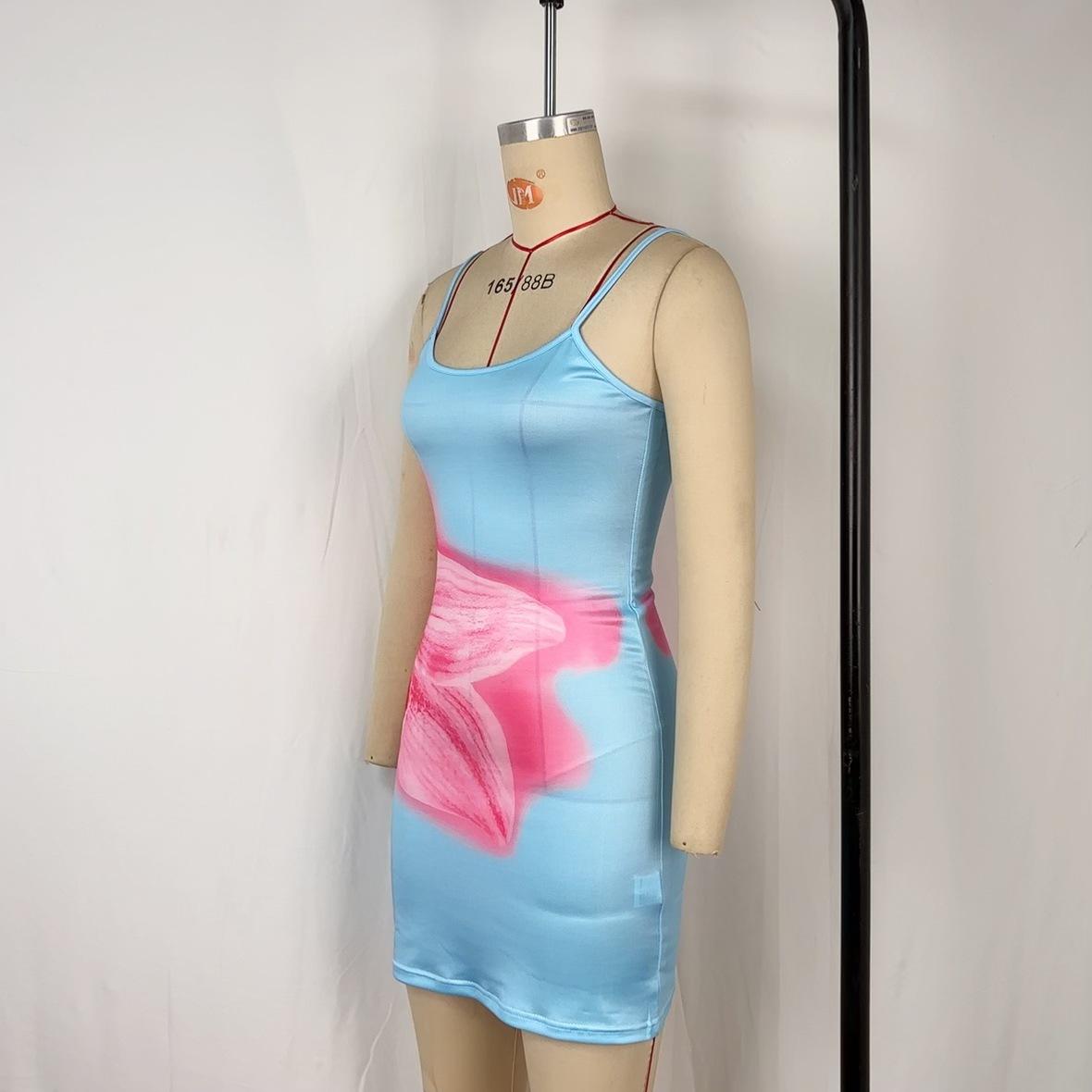 

Женская одежда, Новая летняя юбка с принтом на поясе и бедрах, Сексуальное платье на бретелях, Отпуск XL синий