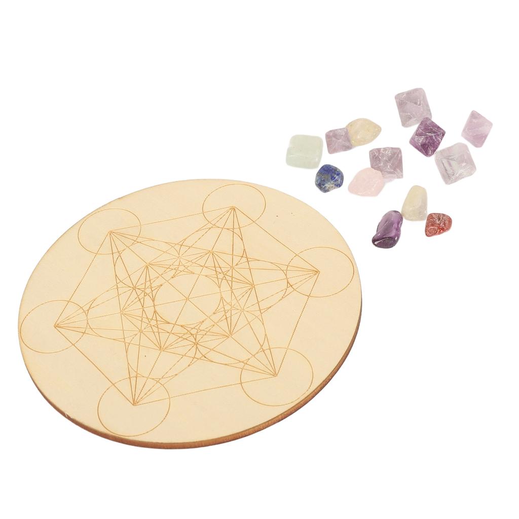 Healing Crystal Grid Board Set Colorful Crystal Grid Divination Boards with Chakras Crystal Stone for Meditation Sleep