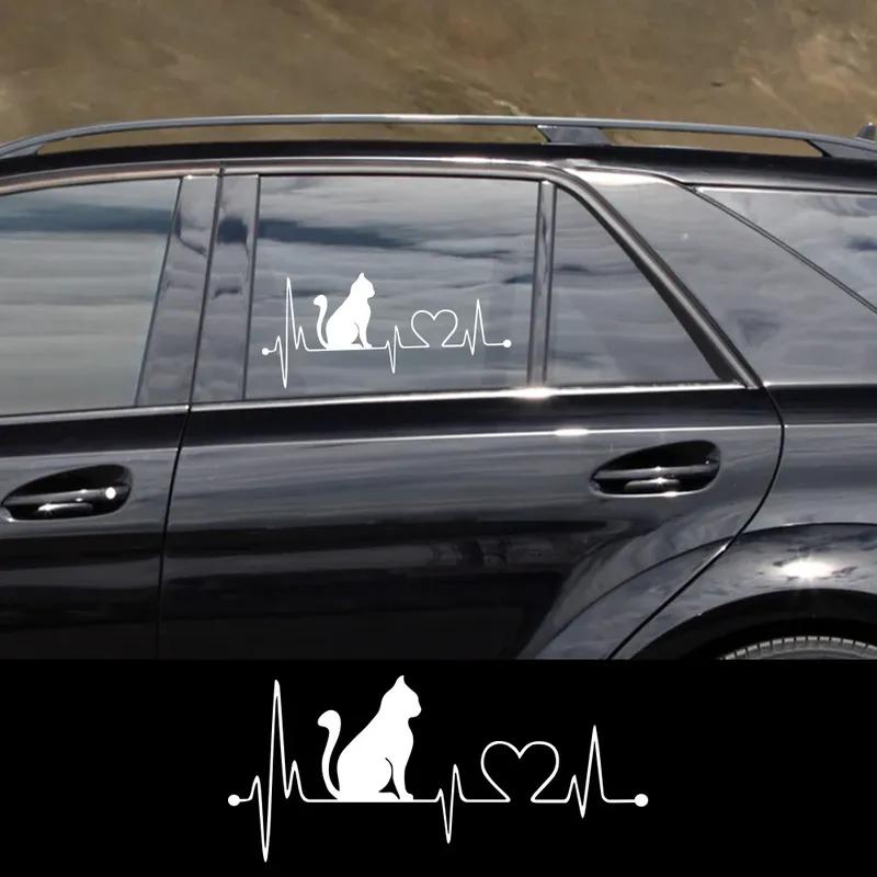 Universal Car Body Vinyl Sticker Cat Electrocardiogram Graphics Decal DIY Style Auto Window Hood Tail Tuning Accessories