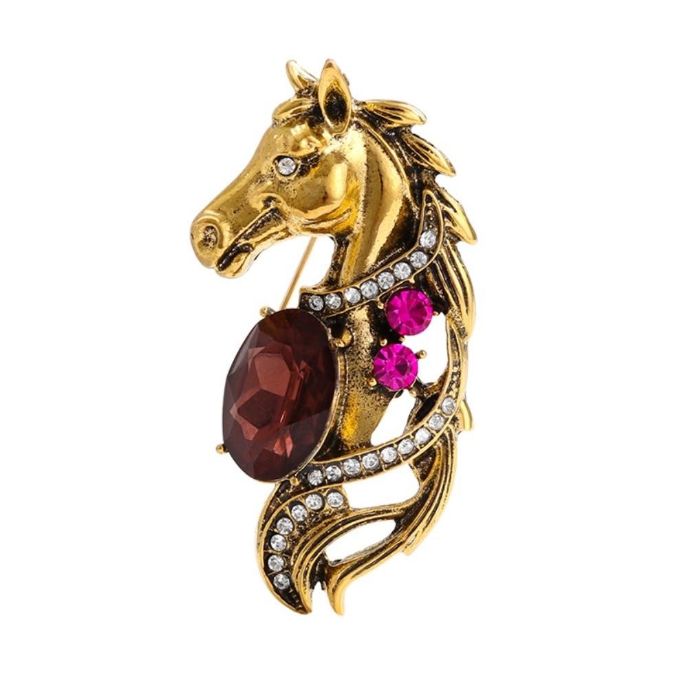 Chinese New Year Zodiac Horse Head Brooch Fashion Jewelry Metal Pony Badge Pin  Women