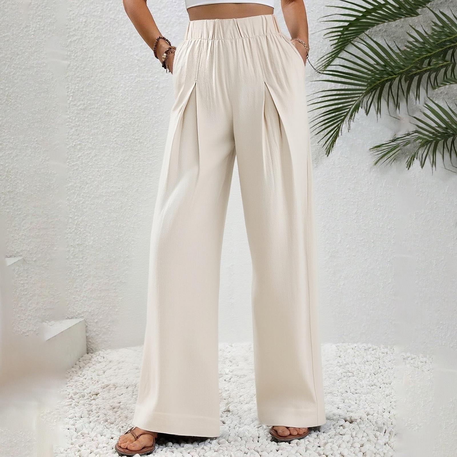 

Жіночі повсякденні та модні широкі штани різних кольорів з кишенями XL бежевий