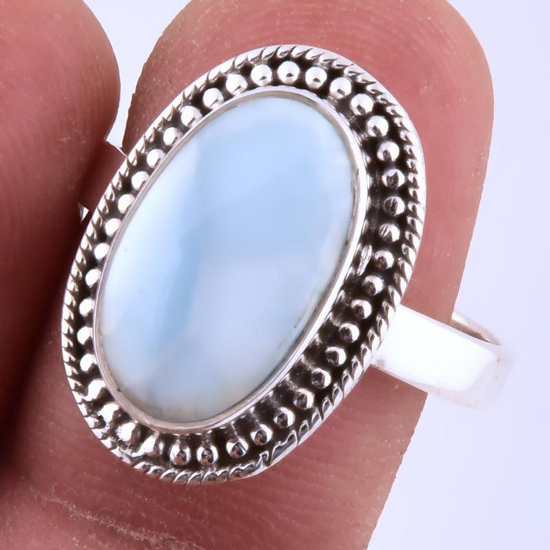 

Natural Republic Larimar Gemstone Handmade 925 Sterling Silver Ring S.9 S9V79