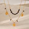 Double Obsidian Natural Stone Water Drop Pendant Necklace Fashion Versatile Gold Plated Clavicle Chain Stainless Steel Water Drop Shape