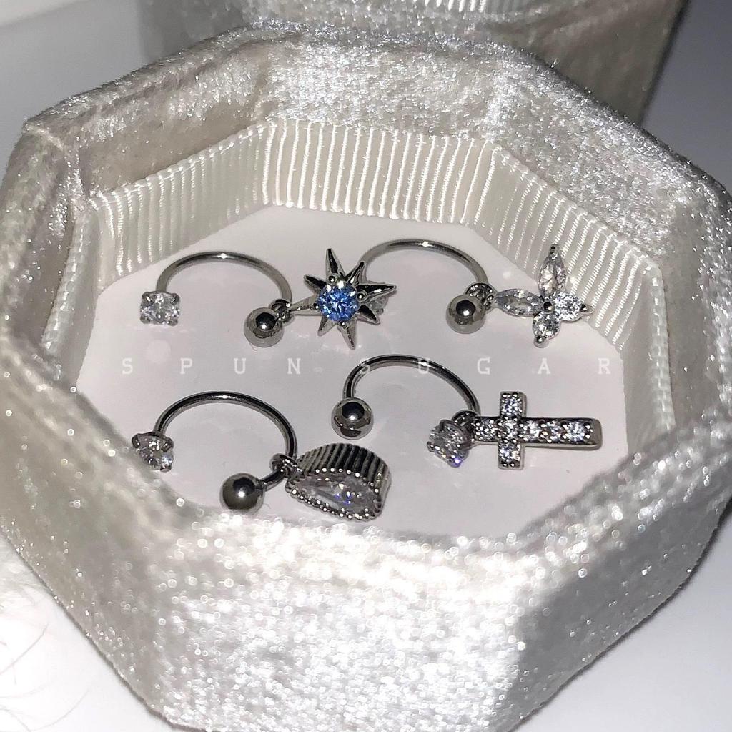 Eight-Pointed Star Water Drop Cubic Zirconia Titanium Steel U-Shaped Horseshoe Ring and Butterfly Ear Studs