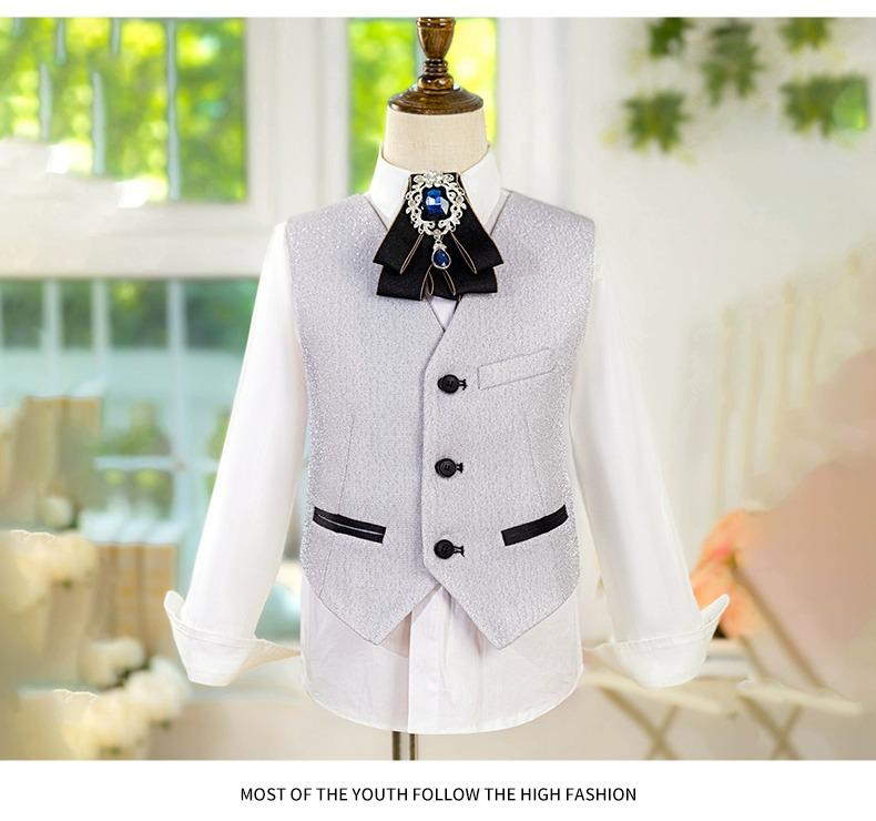 Boys' Silver Sequin Suit Set - Performance & Ceremony Outfit