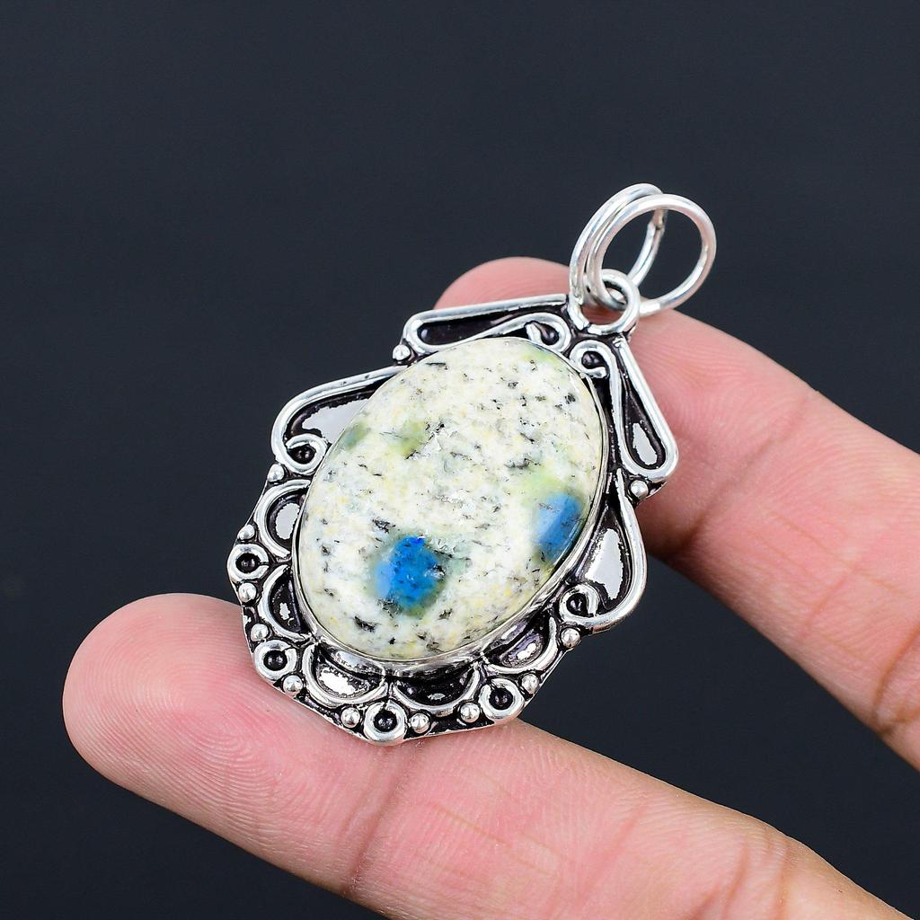 925 Sterling Silver Oval K2 Jasper Gemstone Wife Elegant Birthday Bezel Pendant