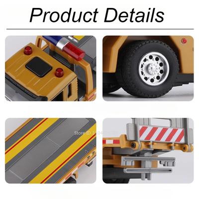 1:32 Flatbed Trailer Roadblock Transpot Truck Model Toy Alloy Diecast Vehicle Simulation Engineering Models Sound Light Gifts