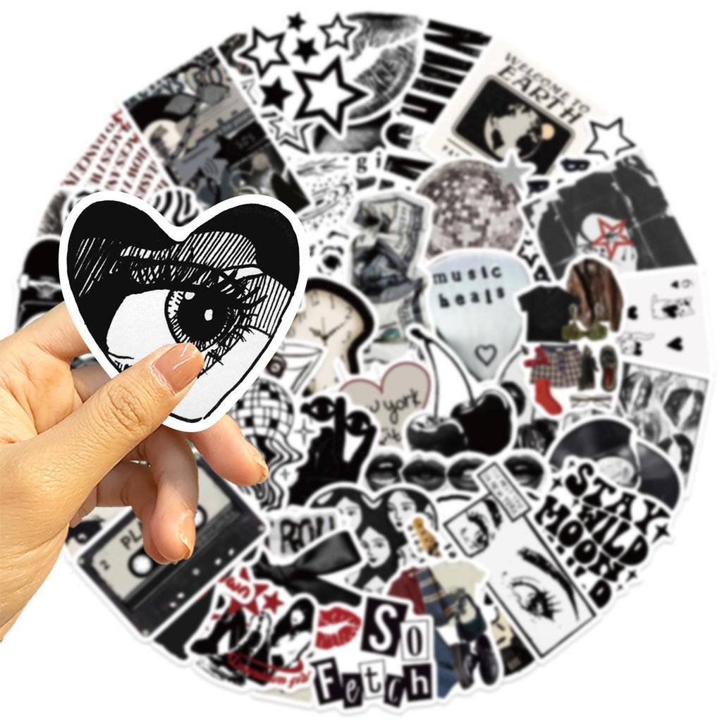 50 Y2K Black & White Retro Journal Stickers - Waterproof Cute DIY Decoration for Suitcase & Guitar